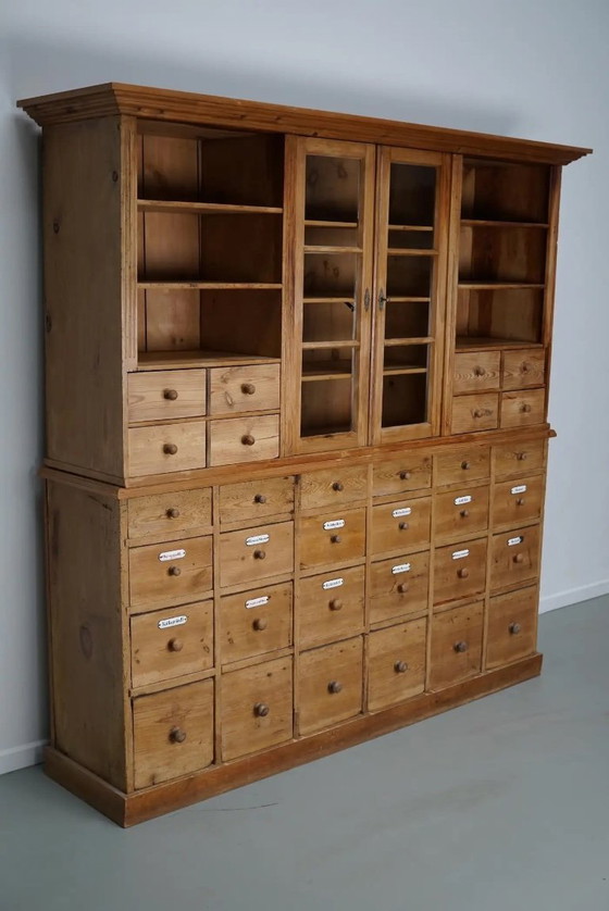 Image 1 of Large antique German apothecary cabinet / display cabinet in pine, early 20th century
