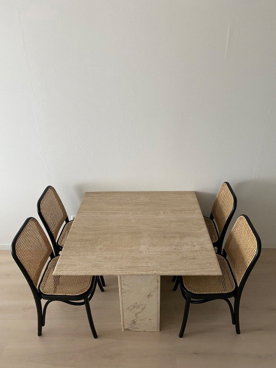 Image 1 of Travertine dining table with marble base 110x110 cm
