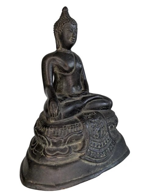 Statue Antique de Bouddha Thaï en Bronze – Style Sukhothai – Bhumisparsha Mudra – 20.5 cm – Sculptures (photo 2 of 9)