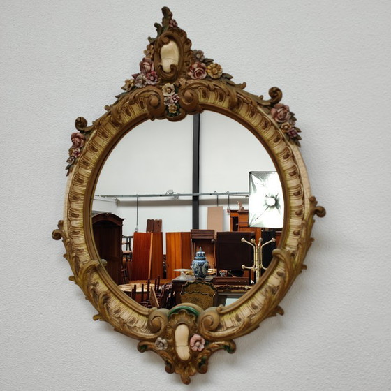 Image 1 of Miroir rond vintage baroque, brocante, rococo, miroir de cheminée