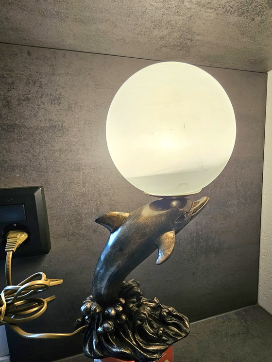Image 1 of Art Deco dolphin lamp with glass shade