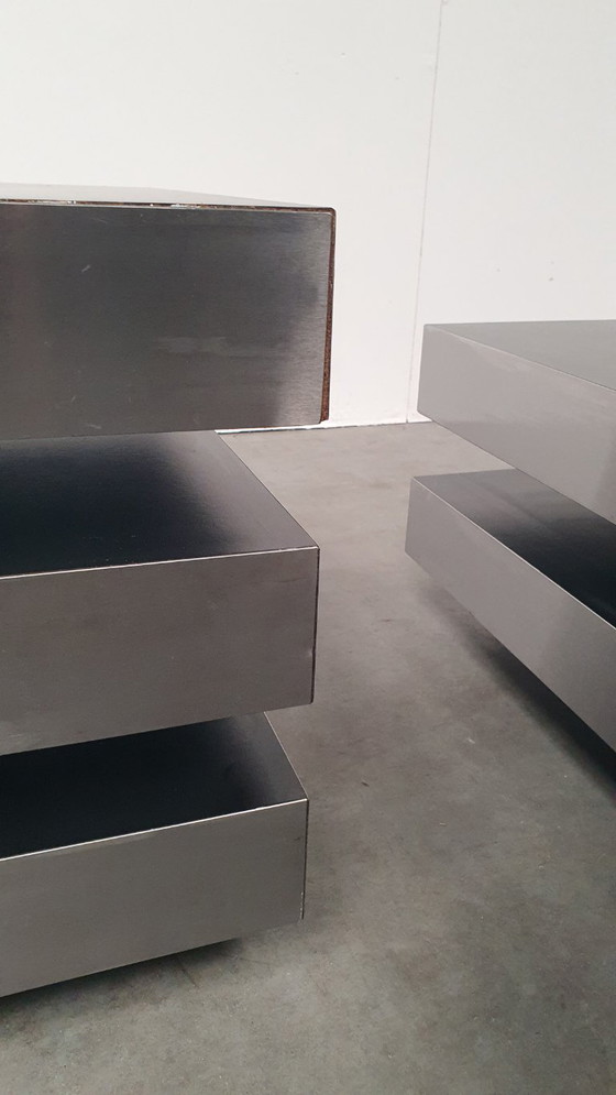 Vintage Roche Bobois Willy Rizzo Attr Salontafels 70s Design – lamine, Metal (photo 11 of 23)