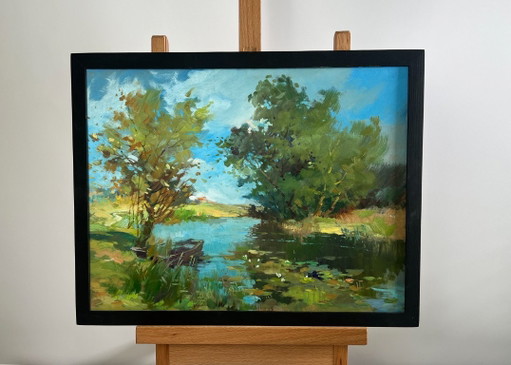 Original Oil Painting Summer River Landscape A secluded place in nature