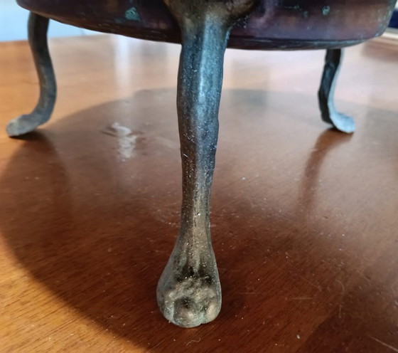 Image 1 of Antieke koperen en messing tafelbrander uit het einde van de 19e eeuw.