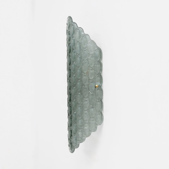 Image 1 of Pair of Aqua Green Murano Glass Wall Sconces with Textured Relief