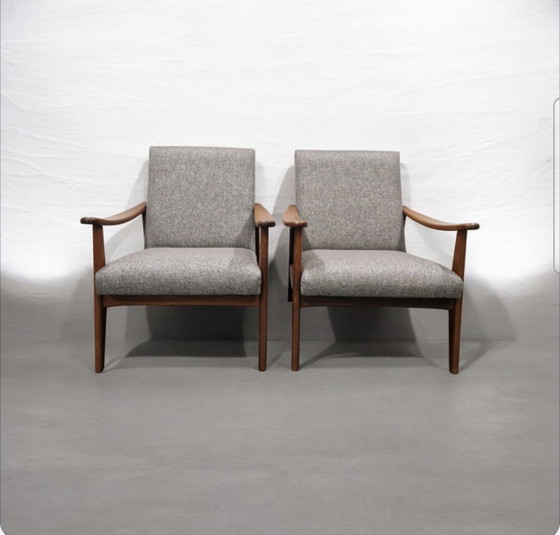 Ensemble de fauteuils vintage nouvellement rembourrés fauteuils danois mid-century – Textile, Wood (photo 3 of 15)