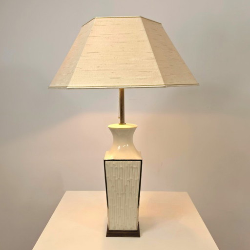 Agostinelli Bassano Porzellan Tischlampe Italienisch 60er Bambus