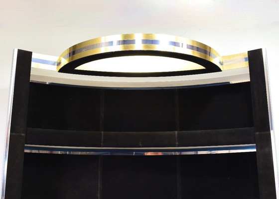 Image 1 of Cocktail Bar in pelle scamosciata nera, ottone e cromo di o nello stile di Willy Rizzo - Italia, anni '70