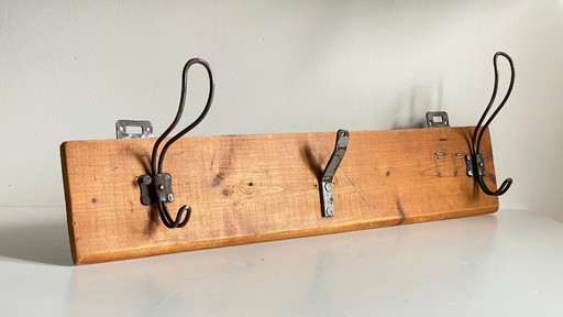 Vintage Wood and Steel School Coat Rack