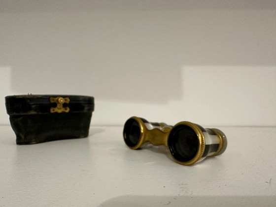 Image 1 of Antique Brass and Mother-of-Pearl Theater Binoculars, with Original Case