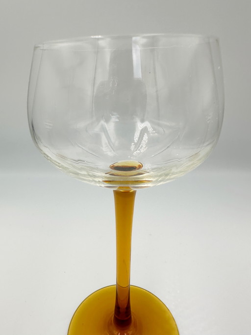 5 x mondgeblazen wijnglazen amber jaren 50