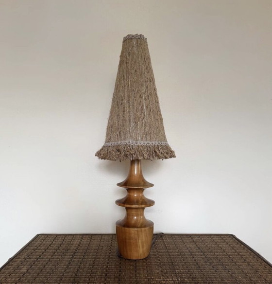 Image 1 of 70's turned wood lamp