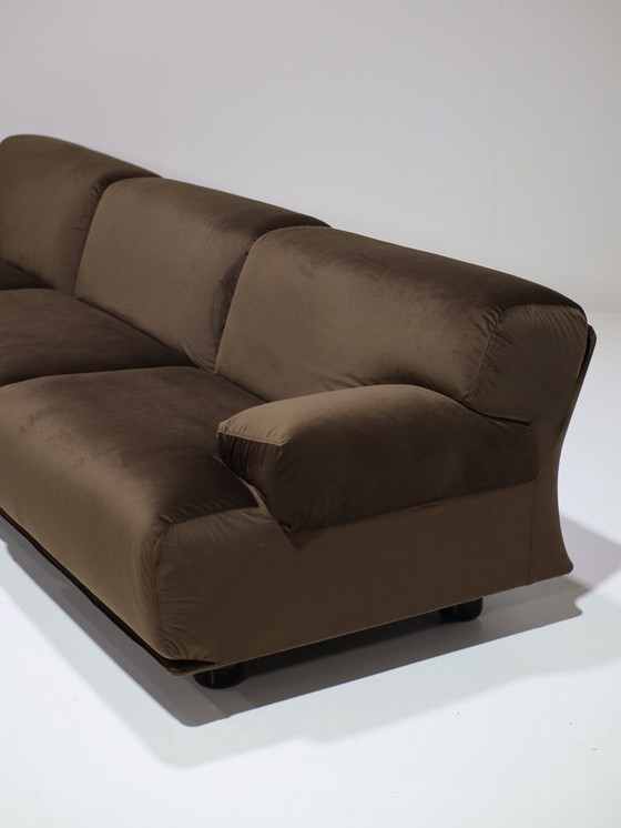 Image 1 of Cassina Fiandra Elements Sofa und Sessel, brauner Samt, 1970er Jahre