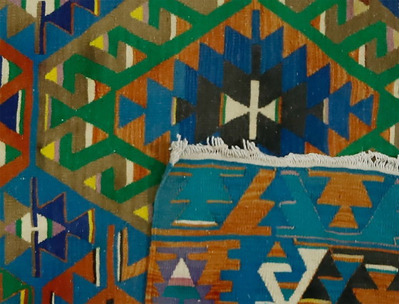 Tappeto Kilim anatolico vintage 325x165 cm – Grande tappeto geometrico colorato in lana tessuto a mano a (photo 10 of 10)