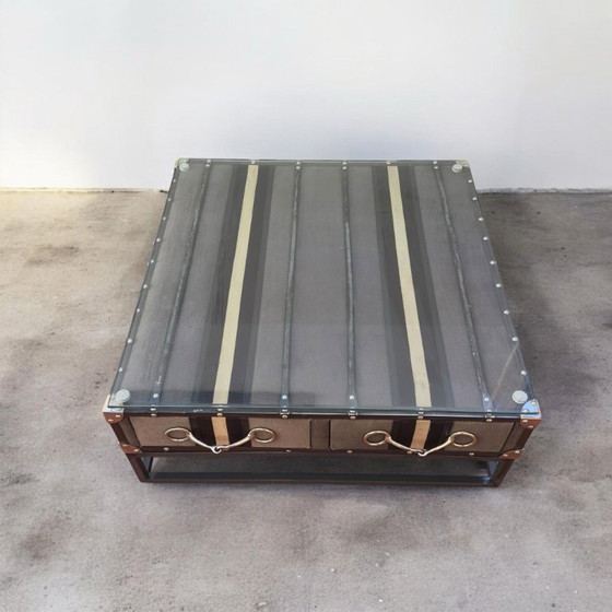 Image 1 of Casa Padrino coffee table in a luxurious vintage suitcase design with a glass top