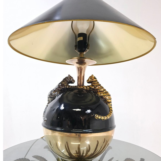 Image 1 of Chapman table lamp panthers brass black Hollywood vintage