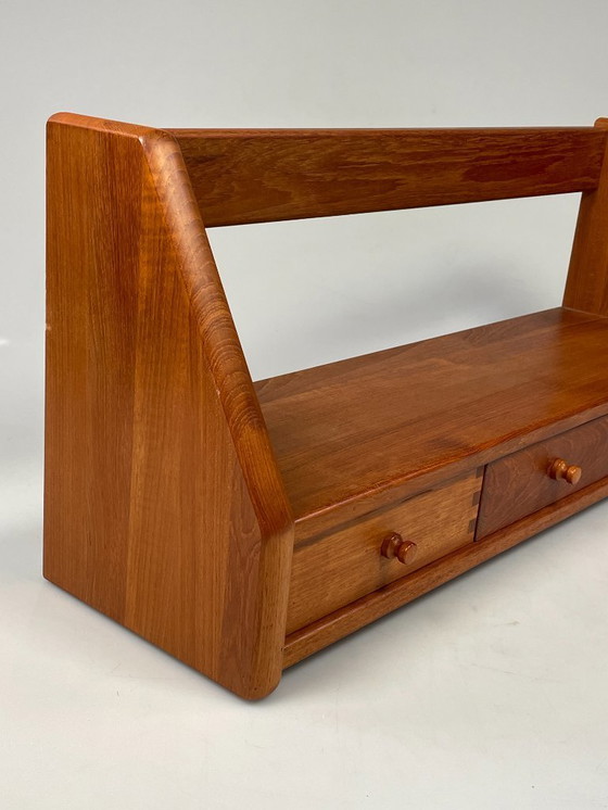 Image 1 of Vintage Wall Shelf With Drawers, Dyrlund, Solid Teak, Denmark 1970's