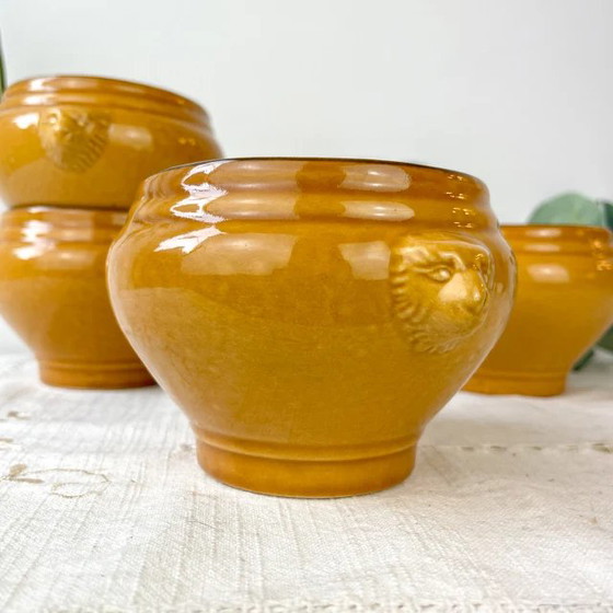 4 Ciotole Vintage in Ceramica Testa di Leone per Zuppa di Cipolle - Miele e Nero, Made in France – Retro (photo 4 of 9)