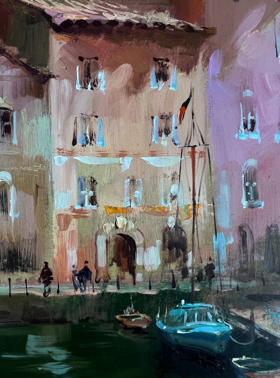 Image 1 of Original Oil Painting Coastal House Landscape Walking through the city streets