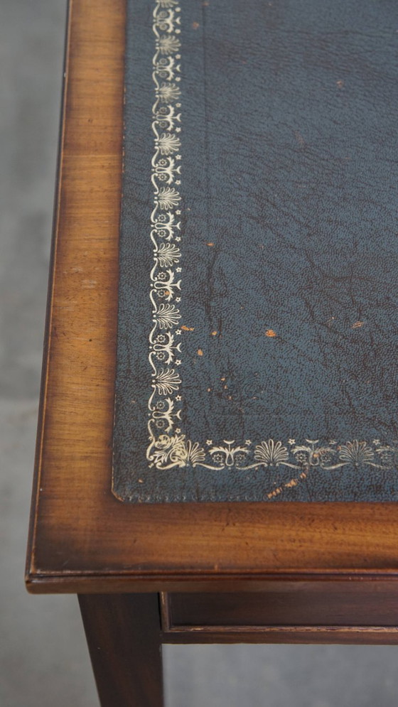 Image 1 of Writing table and a blue cowhide leather chesterfield office chair