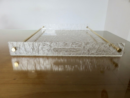 Very large "Roche Bobois" lucite and brass tray, France, 1970