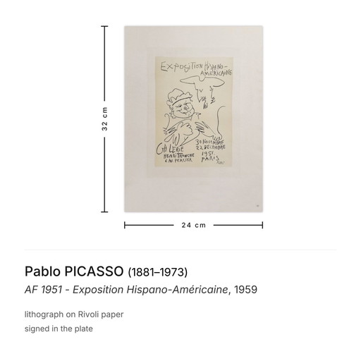 Pablo PICASSO AF 1951 - Litografia Esposizione Hispano-Américaine 1959