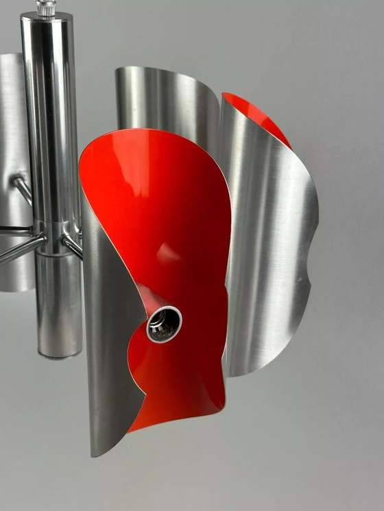 Image 1 of 60's 70's Lustre Sputnik à 6 flammes en métal Chrome Space Age Design