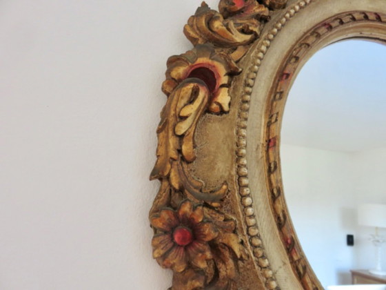 Grand Miroir Mural, Rond, Baroque, 1970, Motifs Floraux – Polyester (photo 7 of 17)