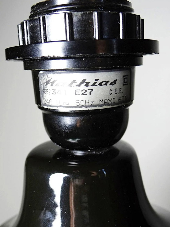 Large vintage Mathias lamp in green and black ceramic, 1970s. – Table lamps, Porcelain (photo 6 of 12)