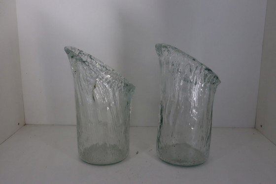 Bellissimo set di vasi vintage in corteccia d'albero | Vetro ghiaccio di metà secolo (30 cm) – Glass (photo 4 of 6)