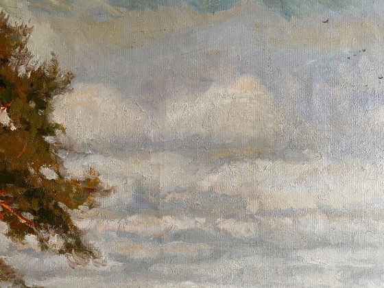 Image 1 of Original Vintage Oil Painting Nature Landscape By the River