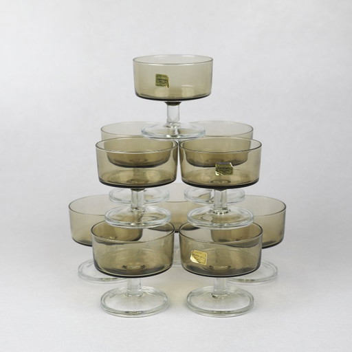 Mid-Century Luminarc Smoky Crystal Champagne Coupes (France, 1960s–1970s)