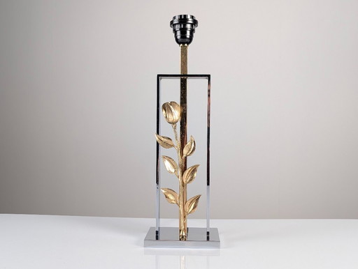 Maison Charles tafellamp in chroom en verguld brons met roosmotief, Frankrijk, jaren 70 – tafellampen, Bronze (photo 2 of 13)