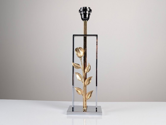 Maison Charles tafellamp in chroom en verguld brons met roosmotief, Frankrijk, jaren 70 – Tafellampen, Bronze (photo 2 of 13)