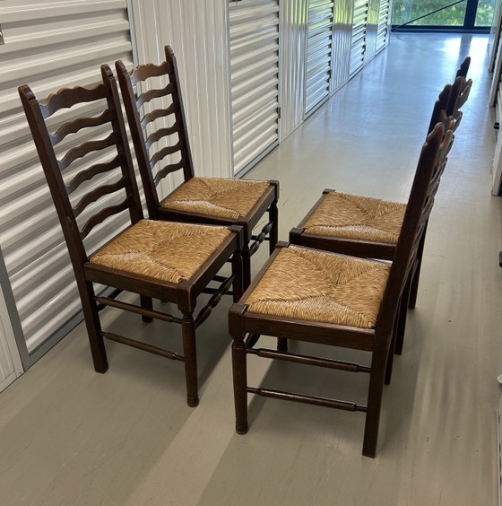 4 Antieke houten eetkamerstoelen met rieten zitting – Rattan, Wood (photo 5 of 14)