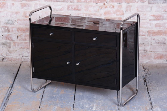 Restored Bauhaus Small Cabinet, By R. Slezák, Chrome-Plated Steel, Czech, 1930s – Metal, Wood (photo 11 of 13)