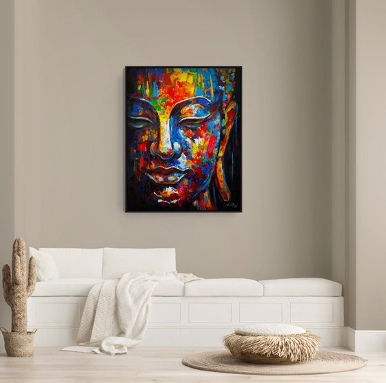 Image 1 of Unique hand-painted Buddha painting “Awakening” – Seksak Jaichumchen – 80×100 cm