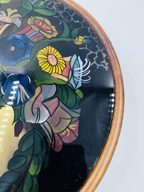 Image 1 of Vassoio per torta in vetro dipinto Art Déco