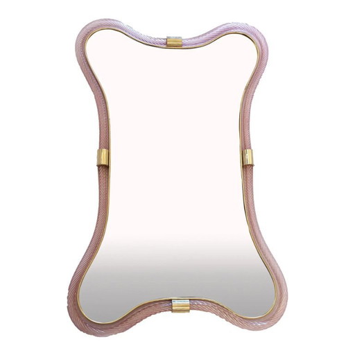 Espejo de diseño de cristal Torchon escenográfico de estilo Murano – Simoeng, rosa y dorado