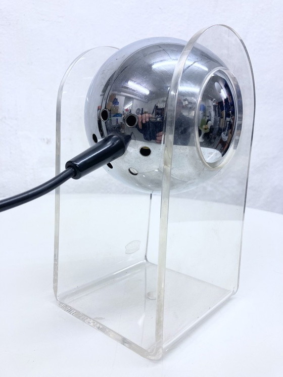 Image 1 of Small space age table lamp made of acrylic and chrome ball lamp 60s 70s