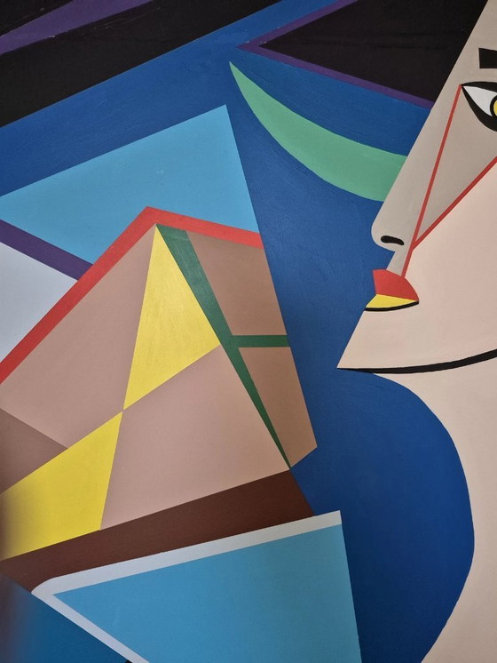 Image 1 of Picasso-Style Cubist Painting - 'Amazement' by Franklin van Dam - Acrylic on MDF
