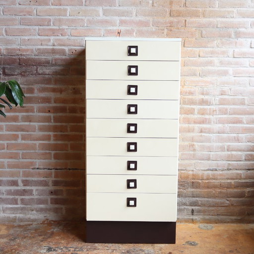 Vintage chest of drawers post-modern space age brown cream 70s