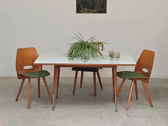 Couchtisch, Esstisch für 6 Personen, Ostdeutschland. – Esstische, Holz, Messing, Mid Century Modern (photo 19 of 21)