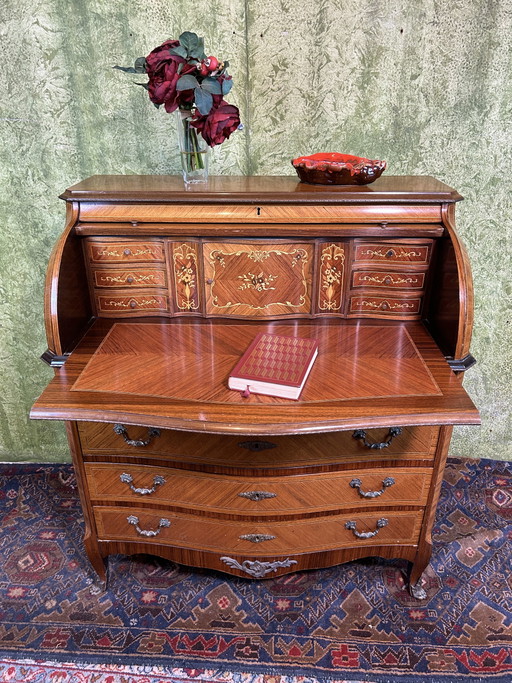 scrivania vintage con ribalta intarsiata Brocante 1920-1930