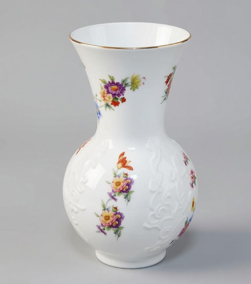 Royal KPM Bavaria – Wunderschöne Porzellanvase mit Blütendekor & Goldrand – 25 cm