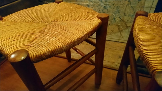 Pair of beech stools with straw seats – Wood, Vintage (photo 7 of 16)