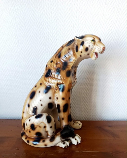 Vintage ceramic leopard, Italy 1970