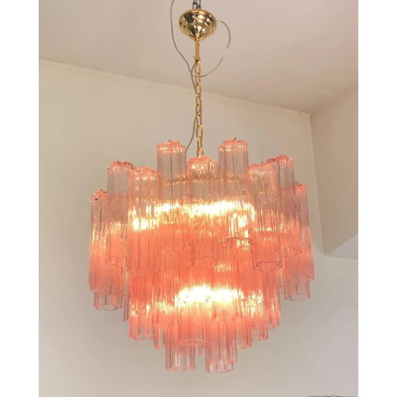 Image 1 of Lustre de plafond luxueux en verre d'art rose Tronchi