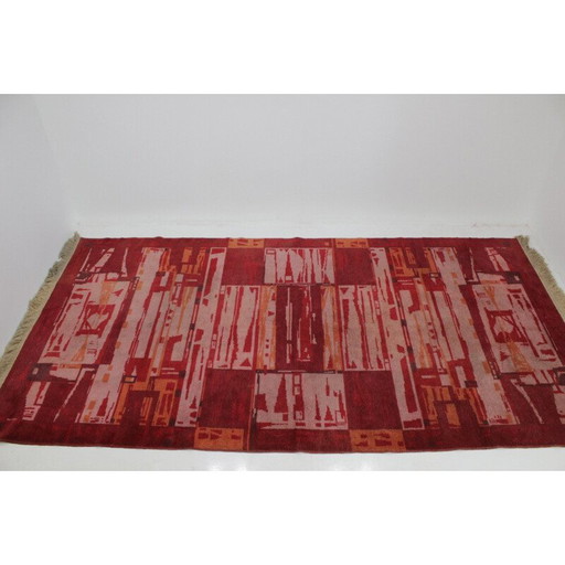 Tapis vintage à motifs géométriques, Tchécoslovaquie 1950