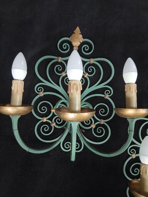 Image 1 of PAIR OF ANTIQUE WROUGHT IRON WALL LIGHTS BY GILBERT POILLERAT, Baroque, 1940
